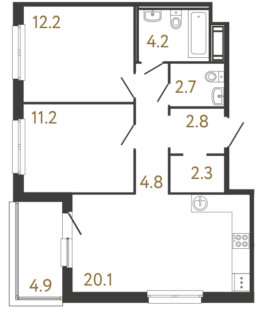 2-комнатная квартира, 60.3 м²; этаж: 12 - купить в Санкт-Петербурге