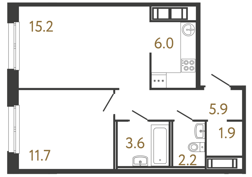 1-комнатная квартира, 46.5 м²; этаж: 3 - купить в Санкт-Петербурге