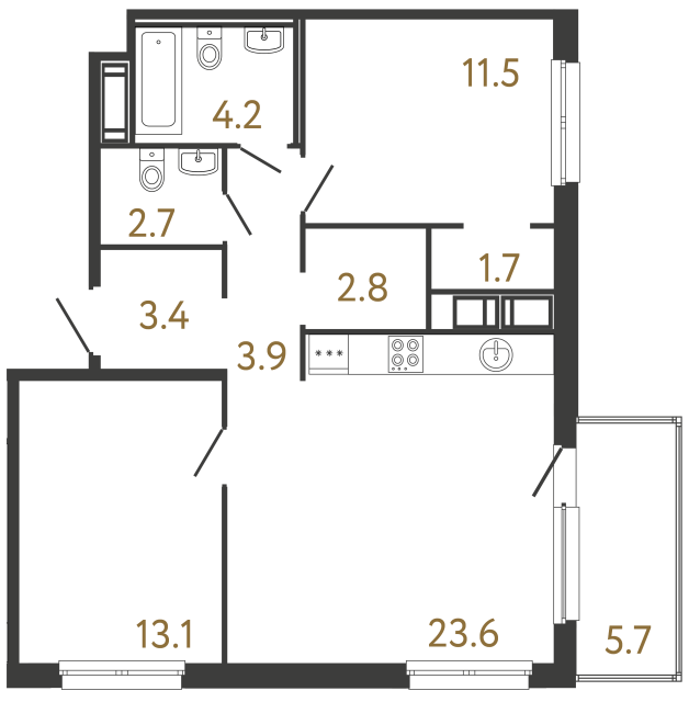 2-комнатная квартира №118 в: Передвижники: 66.9 м²; этаж: 10 - купить в Санкт-Петербурге