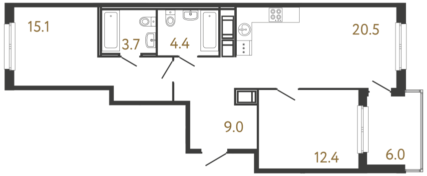 2-комнатная квартира №118 в: Передвижники: 65.1 м²; этаж: 10 - купить в Санкт-Петербурге