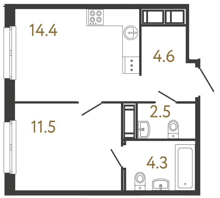 1-комнатная квартира, 37.3 м²; этаж: 4 - купить в Санкт-Петербурге