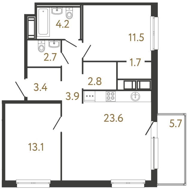2-комнатная квартира №118 в: Передвижники: 66.9 м²; этаж: 5 - купить в Санкт-Петербурге