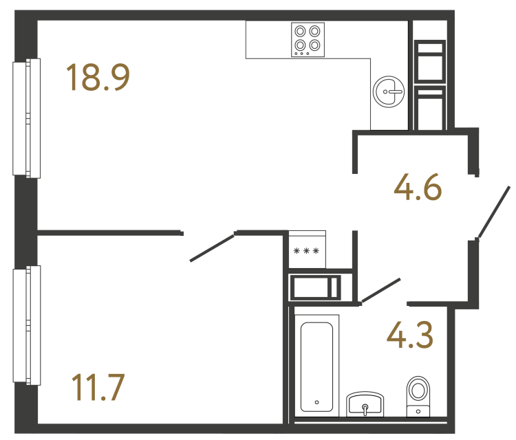 1-комнатная квартира, 39.5 м²; этаж: 3 - купить в Санкт-Петербурге