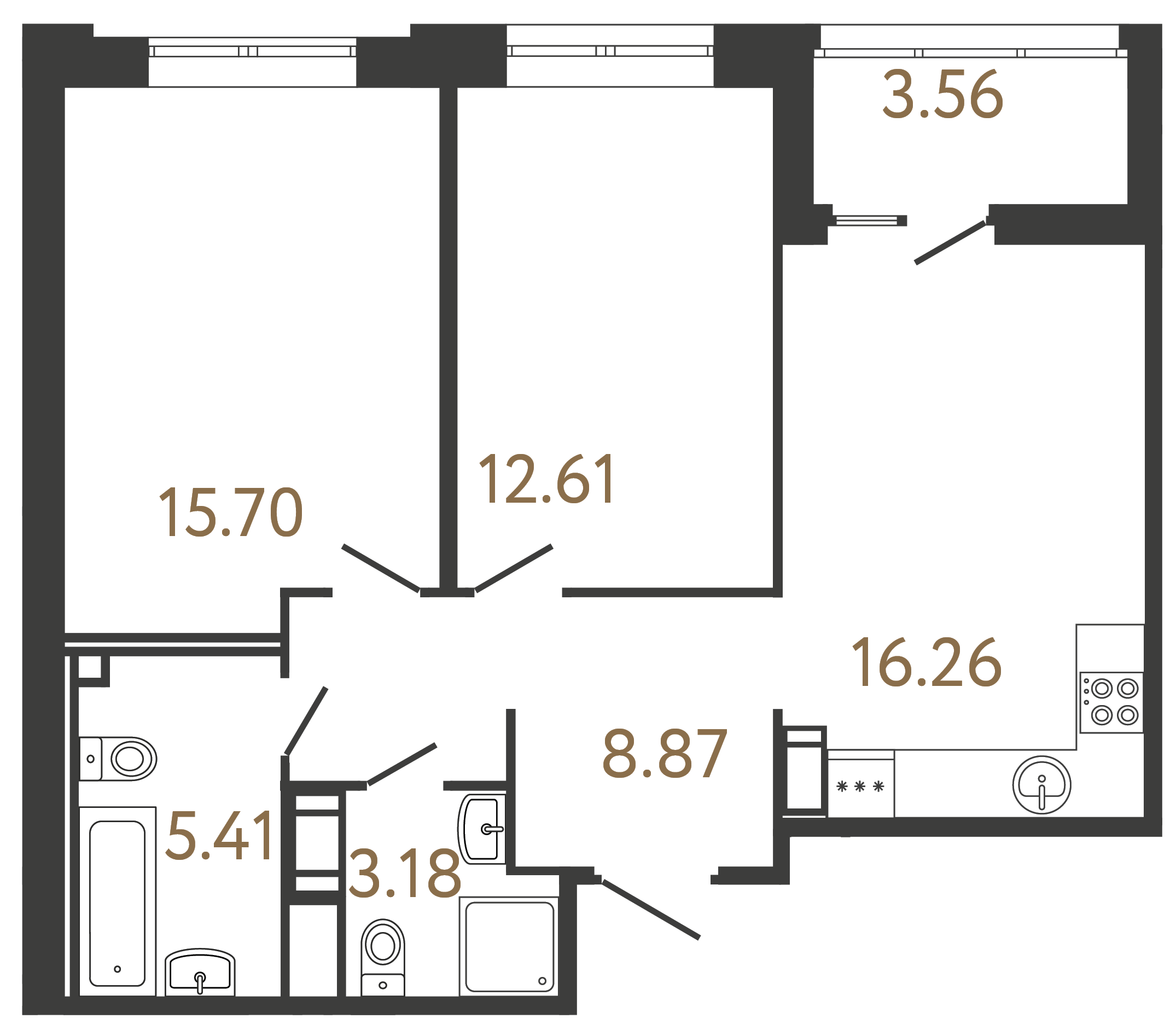2-комнатная квартира, 62.03 м²; этаж: 14 - купить в Санкт-Петербурге