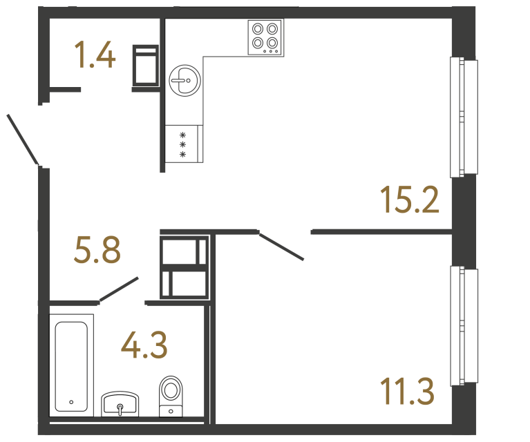 1-комнатная квартира, 38 м²; этаж: 12 - купить в Санкт-Петербурге