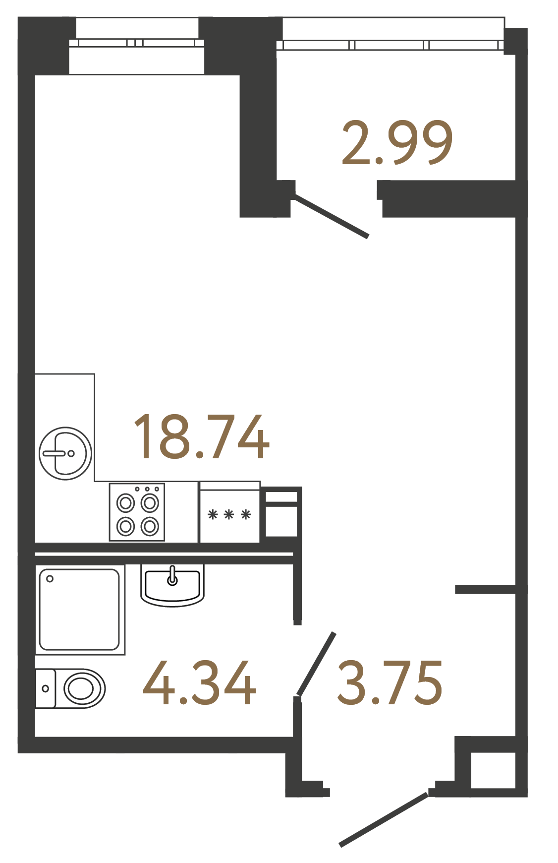 1-комнатная квартира, 26.83 м²; этаж: 4 - купить в Санкт-Петербурге