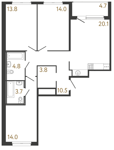 3-комнатная квартира, 84.7 м²; этаж: 2 - купить в Санкт-Петербурге