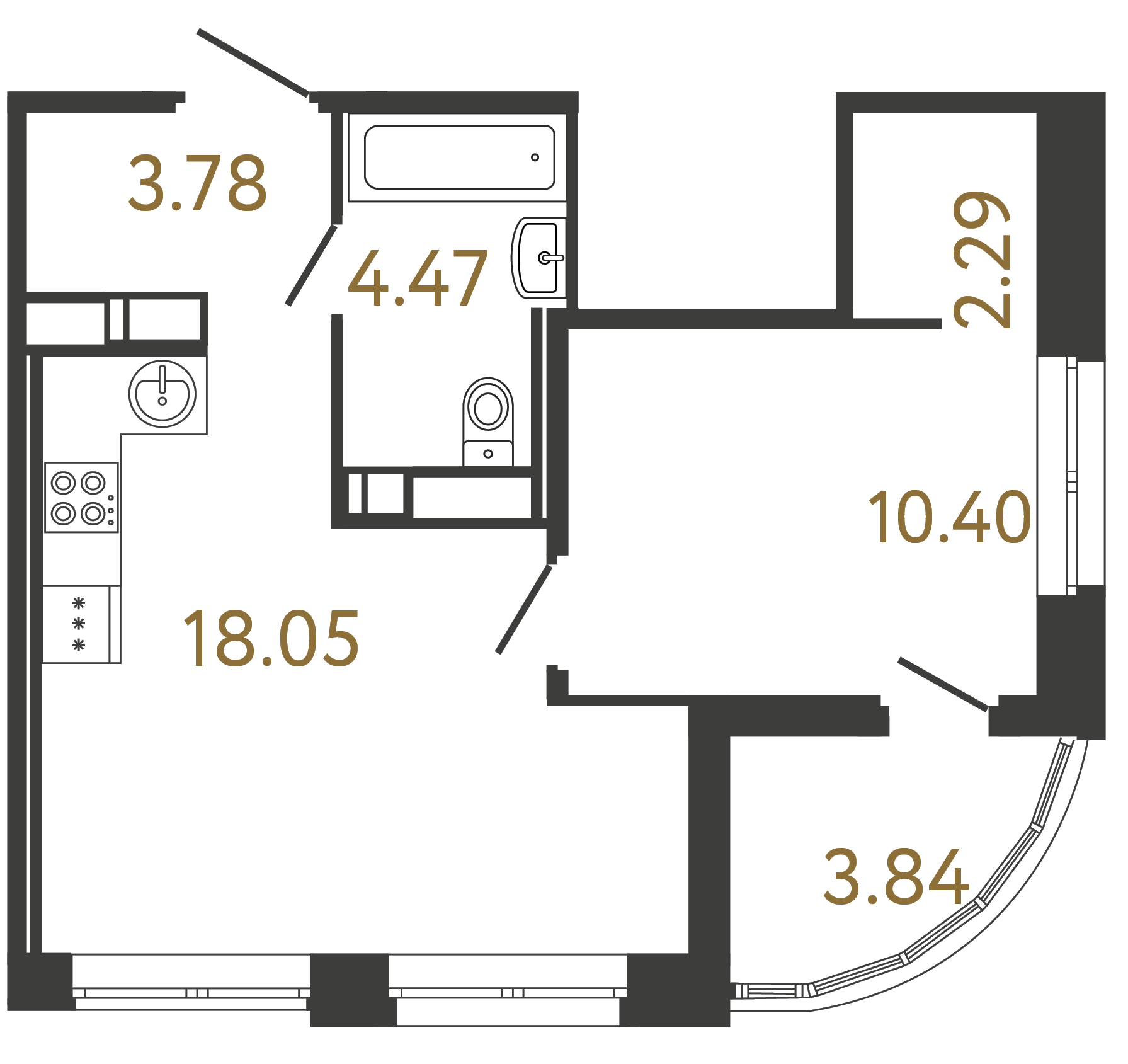 1-комнатная квартира, 38.99 м²; этаж: 17 - купить в Санкт-Петербурге