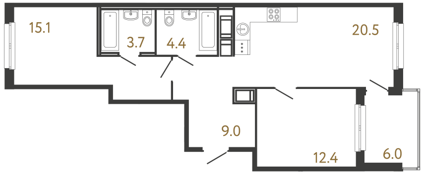 2-комнатная квартира, 65.1 м²; этаж: 6 - купить в Санкт-Петербурге