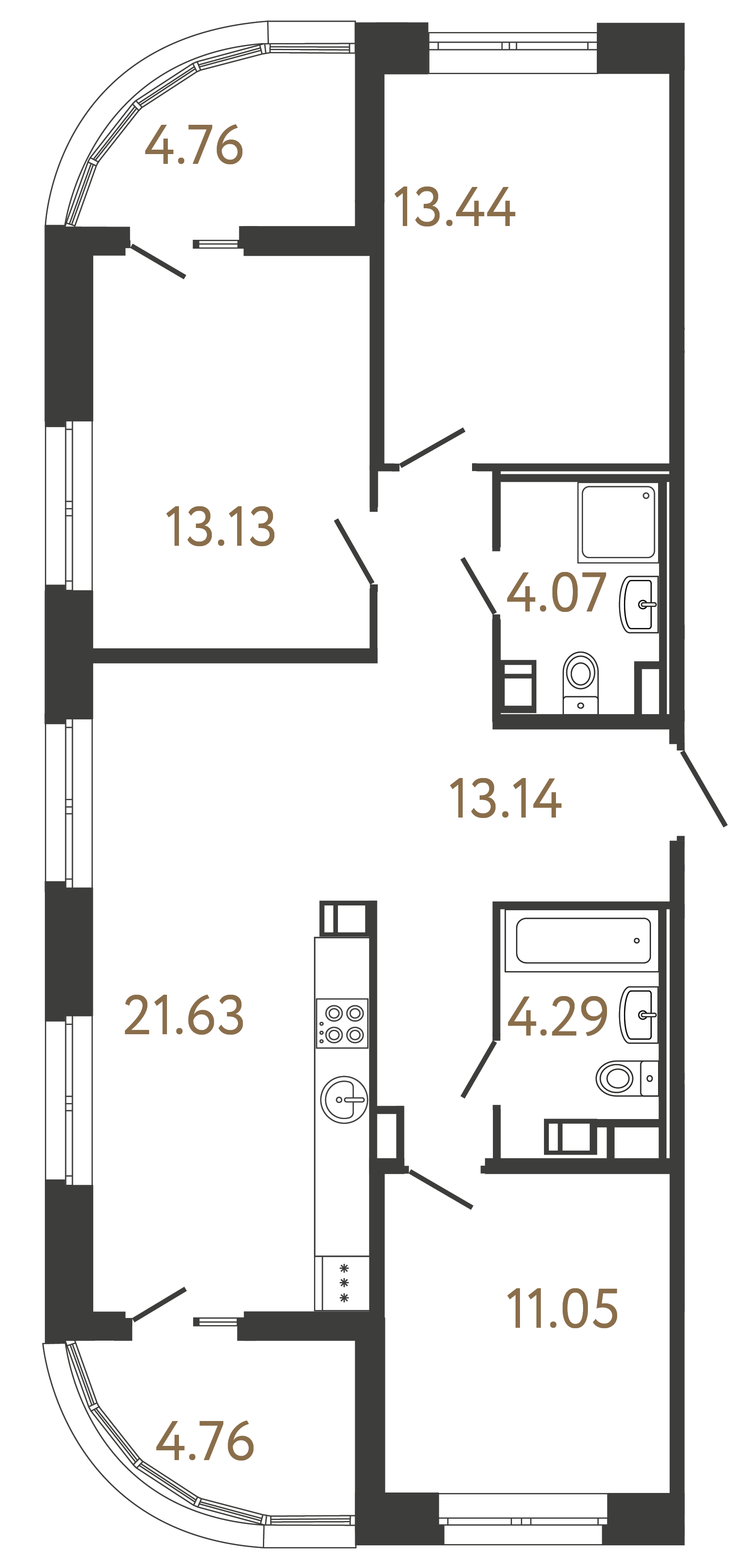 3-комнатная квартира, 80.75 м²; этаж: 14 - купить в Санкт-Петербурге