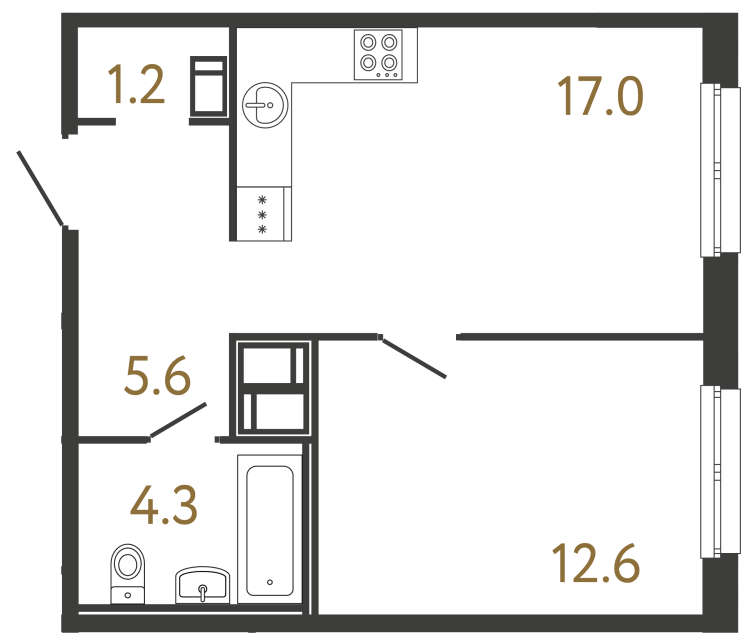 1-комнатная квартира, 40.7 м²; этаж: 8 - купить в Санкт-Петербурге