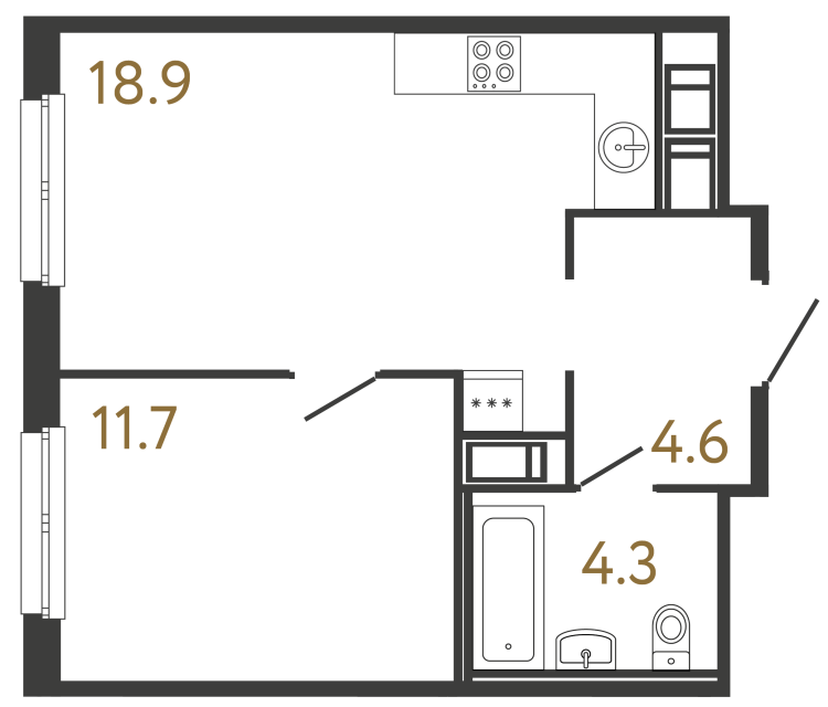 1-комнатная квартира, 39.5 м²; этаж: 11 - купить в Санкт-Петербурге