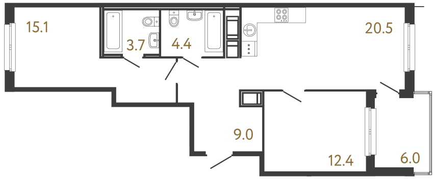 2-комнатная квартира, 65.1 м²; этаж: 4 - купить в Санкт-Петербурге