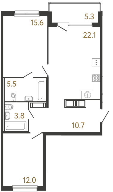 2-комнатная квартира №118 в: Передвижники: 69.7 м²; этаж: 12 - купить в Санкт-Петербурге
