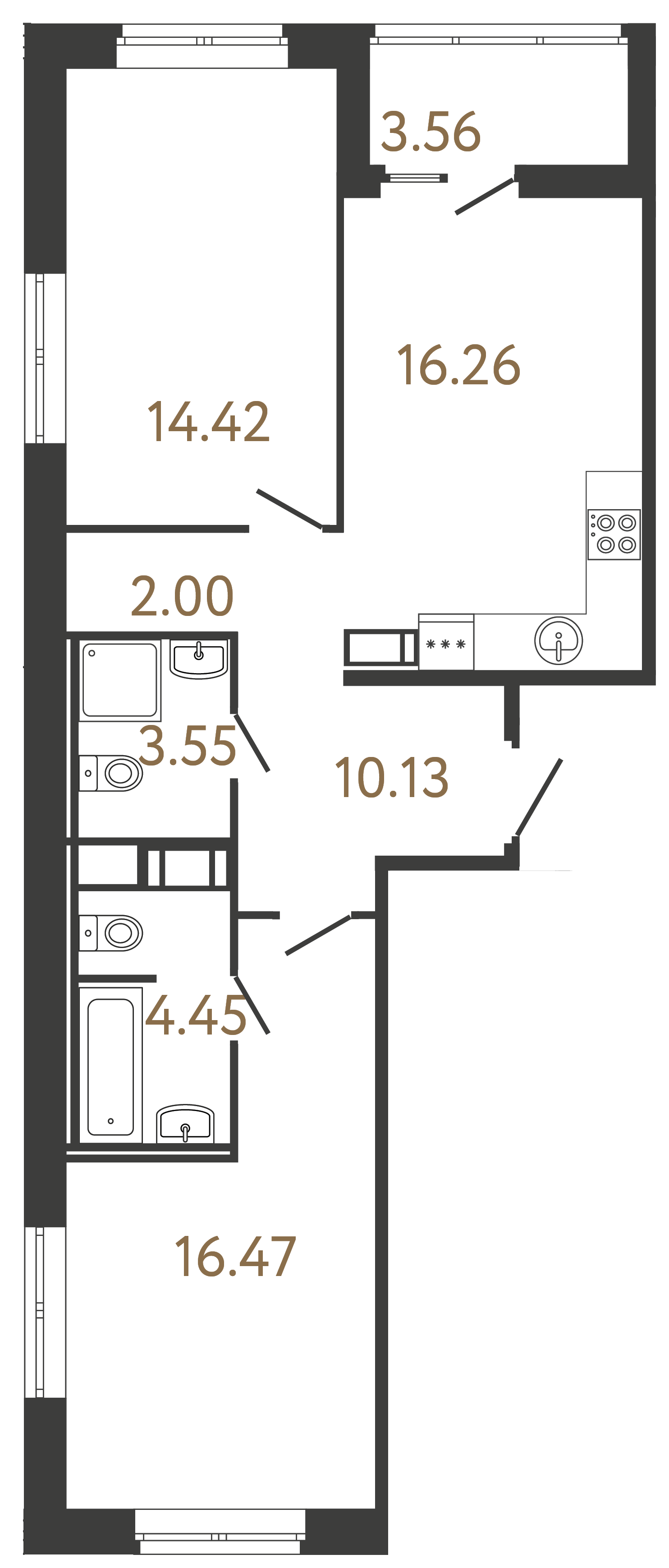 2-комнатная квартира №81 в: ULTRA CITY III: 65.28 м²; этаж: 17 - купить в Санкт-Петербурге