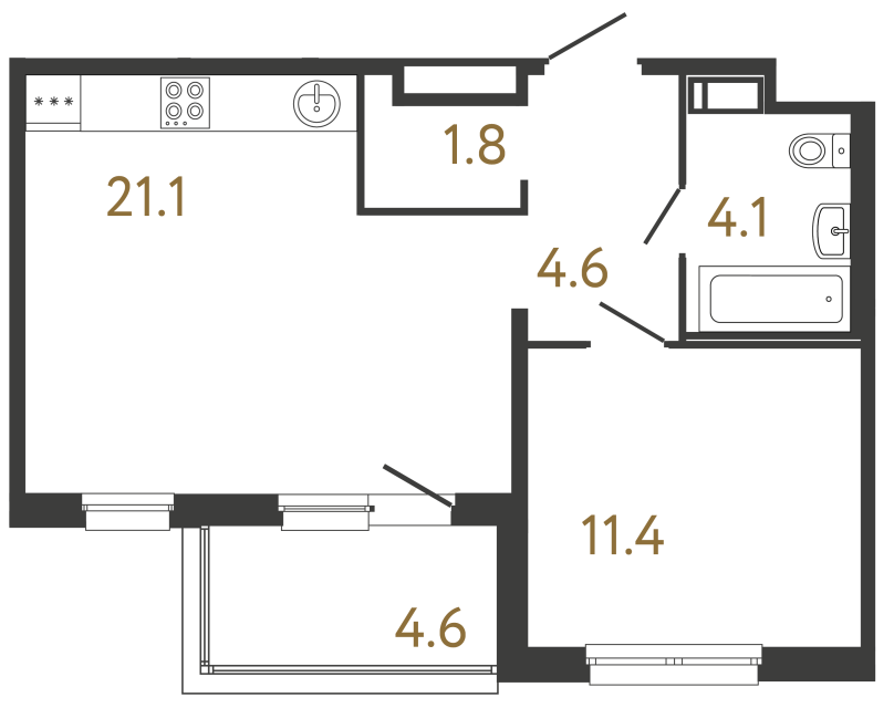 1-комнатная квартира, 43 м²; этаж: 5 - купить в Санкт-Петербурге