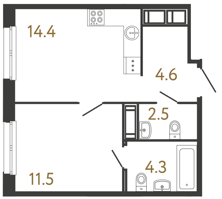 1-комнатная квартира, 37.3 м²; этаж: 3 - купить в Санкт-Петербурге