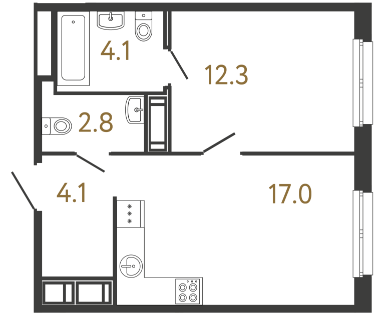 1-комнатная квартира, 40.3 м²; этаж: 5 - купить в Санкт-Петербурге