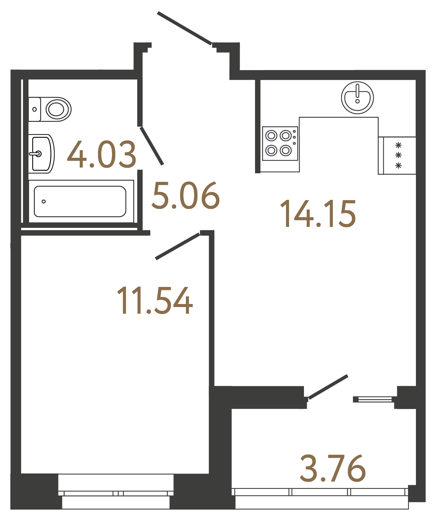 1-комнатная квартира, 34.78 м²; этаж: 4 - купить в Санкт-Петербурге