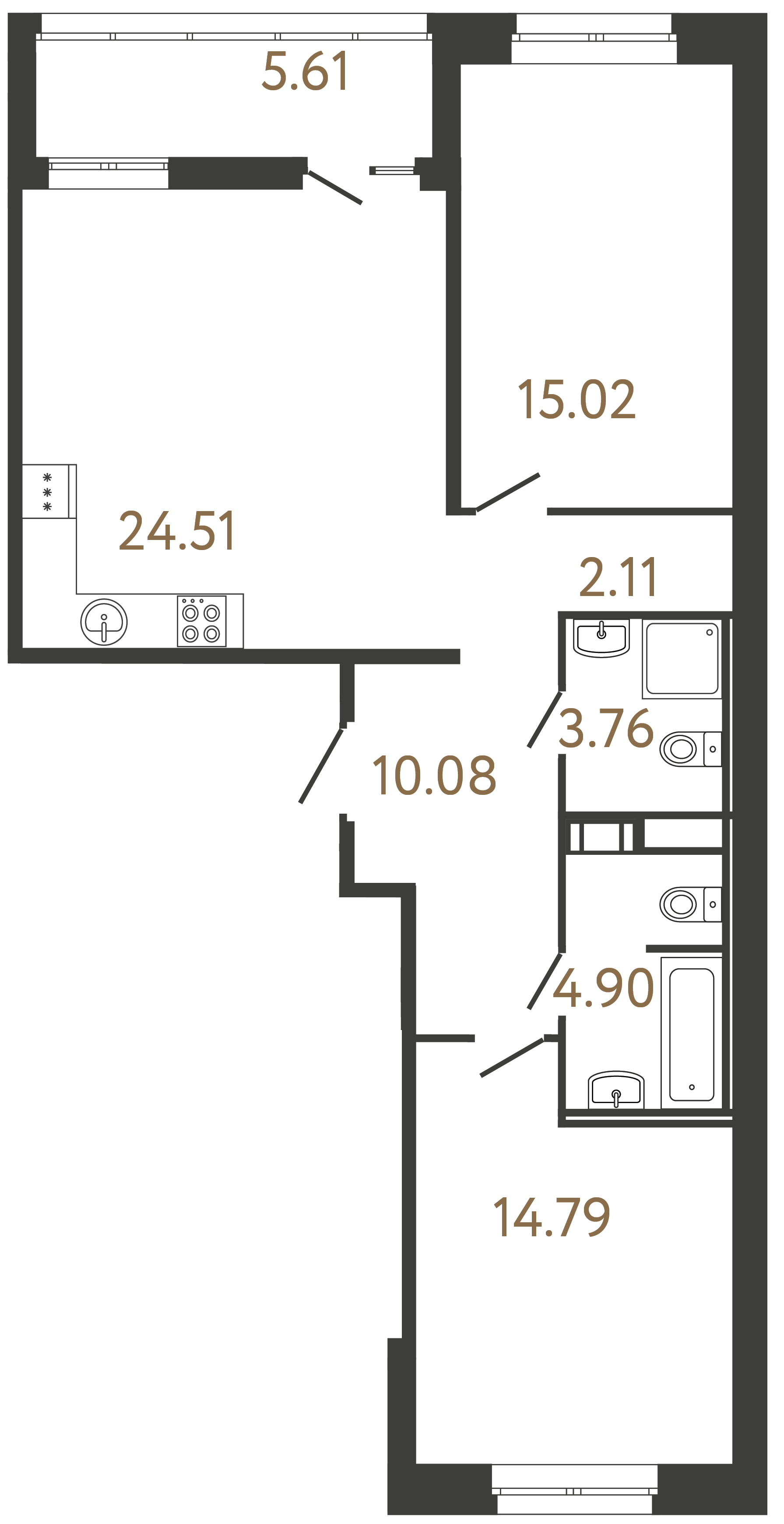 2-комнатная квартира №81 в: ULTRA CITY III: 75.17 м²; этаж: 14 - купить в Санкт-Петербурге