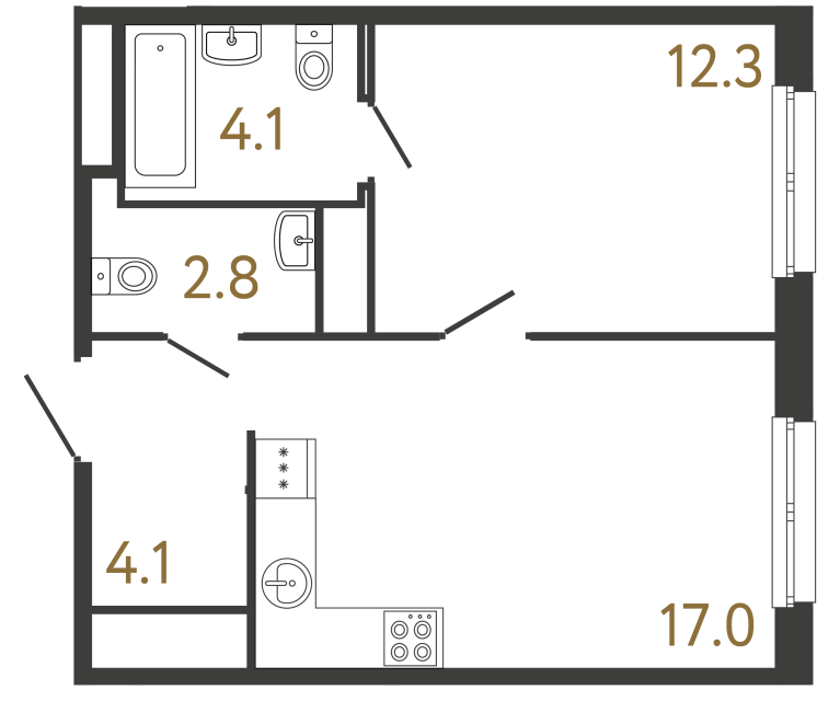 1-комнатная квартира, 40.3 м²; этаж: 2 - купить в Санкт-Петербурге
