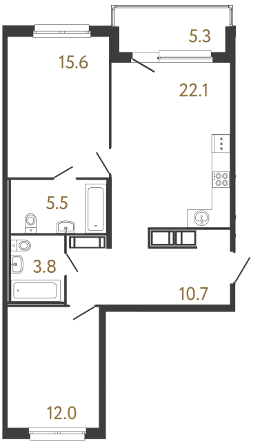 2-комнатная квартира №118 в: Передвижники: 69.7 м²; этаж: 10 - купить в Санкт-Петербурге