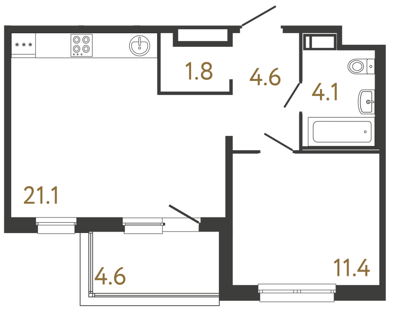 1-комнатная квартира, 43 м²; этаж: 11 - купить в Санкт-Петербурге