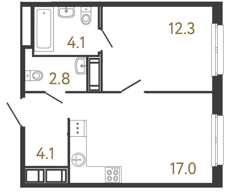 1-комнатная квартира, 40.3 м²; этаж: 8 - купить в Санкт-Петербурге