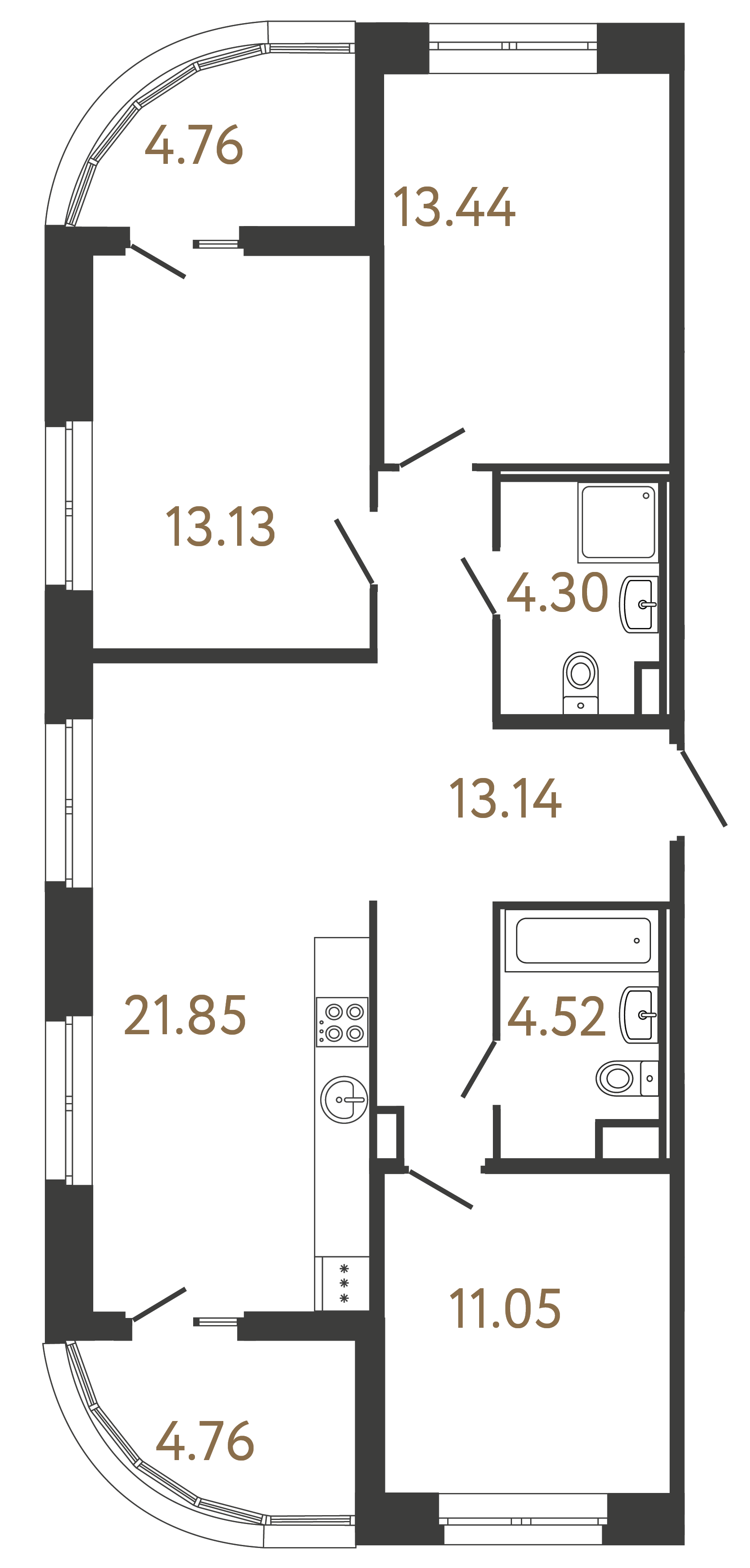 3-комнатная квартира, 81.43 м²; этаж: 2 - купить в Санкт-Петербурге