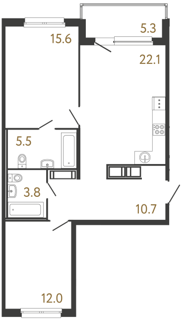 2-комнатная квартира №118 в: Передвижники: 69.7 м²; этаж: 11 - купить в Санкт-Петербурге