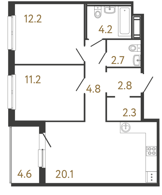 2-комнатная квартира, 60.3 м²; этаж: 4 - купить в Санкт-Петербурге