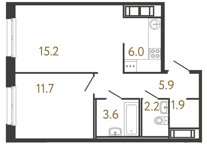 1-комнатная квартира, 46.5 м²; этаж: 5 - купить в Санкт-Петербурге