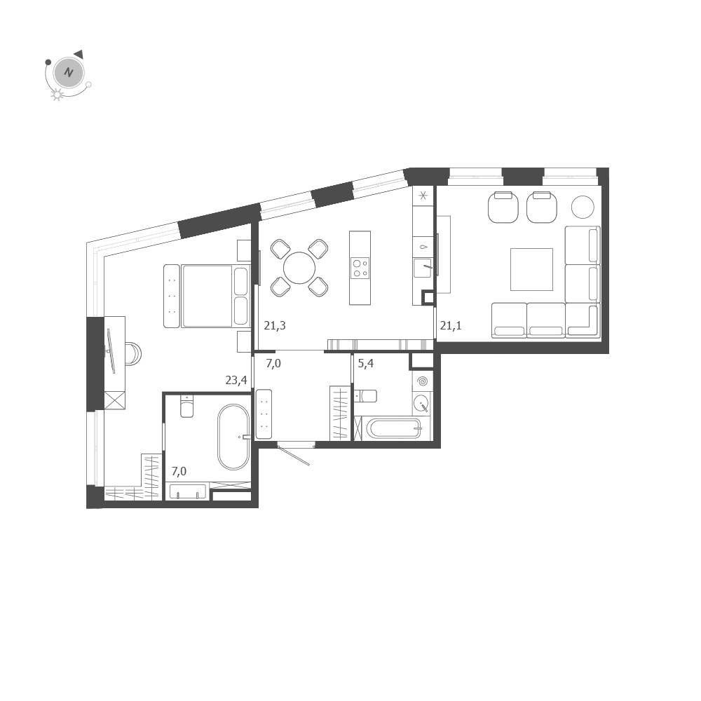 2-комнатная квартира  №242 в ЛДМ: 85.2 м², этаж 6 - купить в Санкт-Петербурге