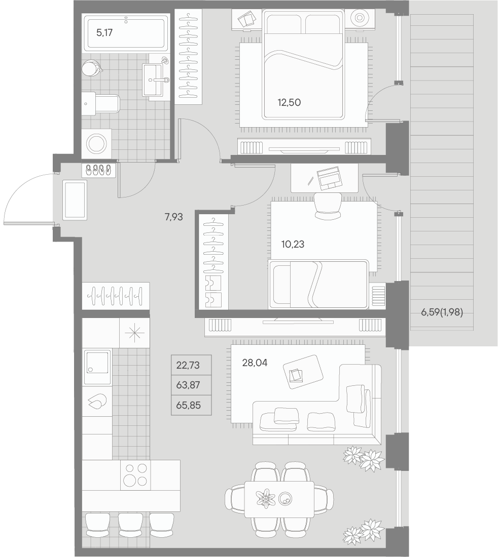 2-комнатная квартира, 65.56 м²; этаж: 2 - купить в Санкт-Петербурге