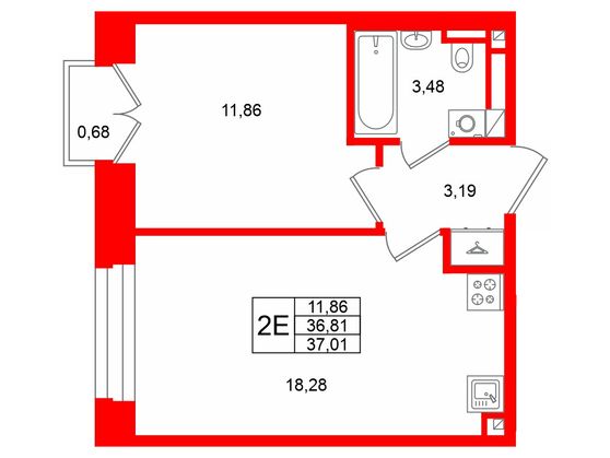1-комнатная квартира, 36.81 м²; этаж: 3 - купить в Санкт-Петербурге