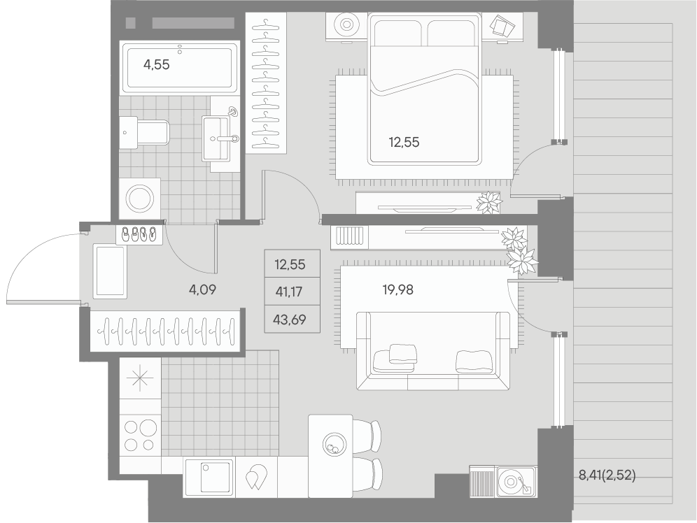 1-комнатная квартира, 44.17 м²; этаж: 2 - купить в Санкт-Петербурге