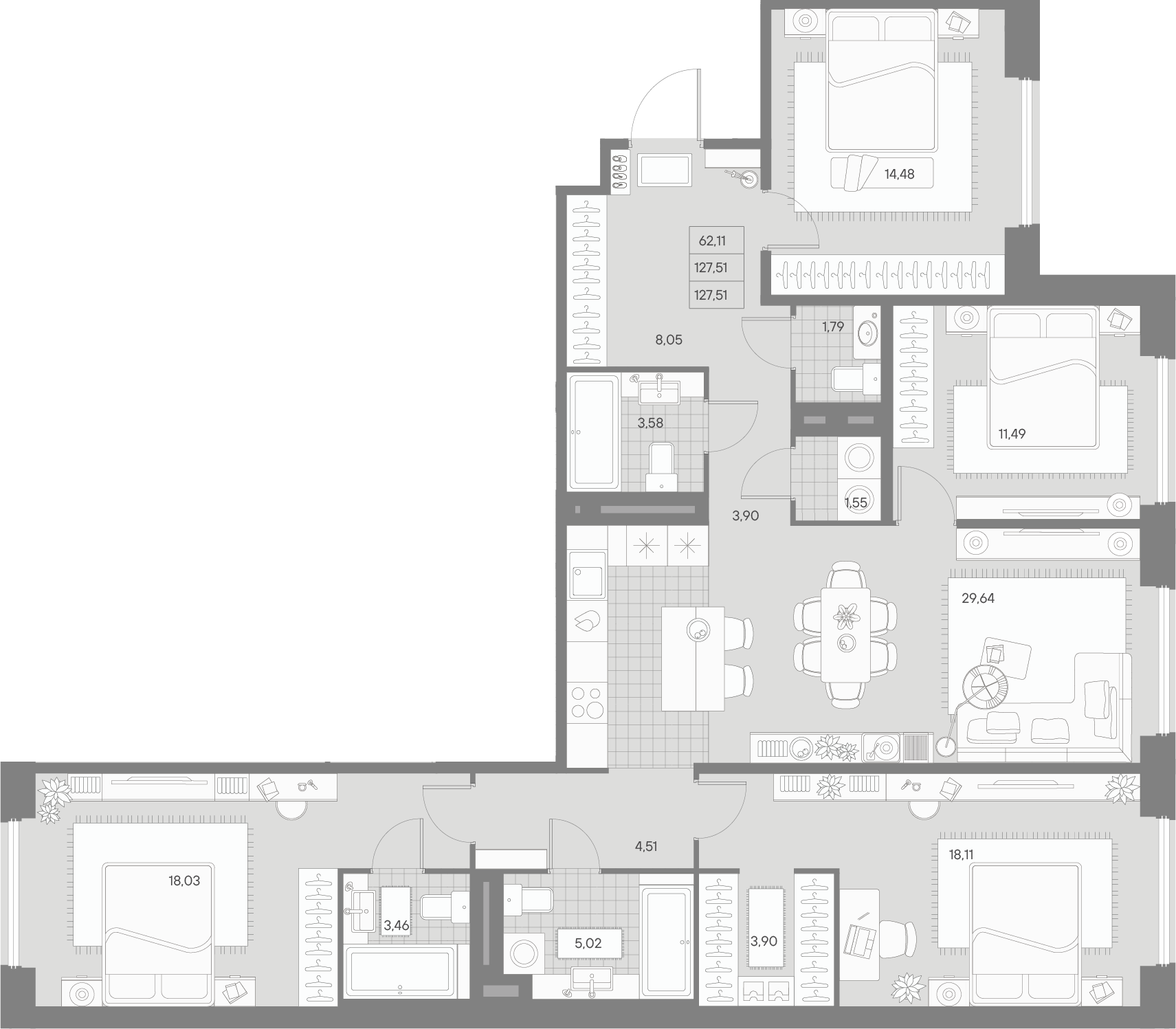 4-комнатная квартира, 128.88 м²; этаж: 7 - купить в Санкт-Петербурге