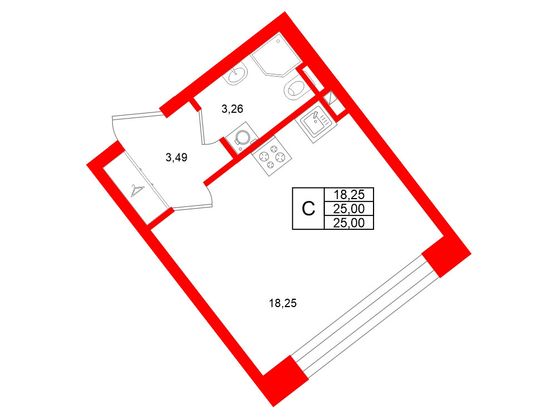 1-комнатная квартира, 25 м²; этаж: 2 - купить в Санкт-Петербурге