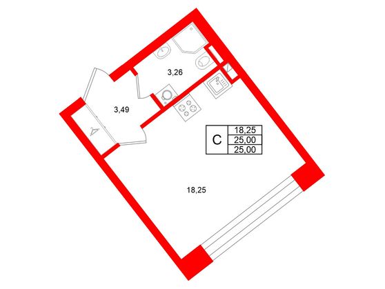 1-комнатная квартира, 25 м²; этаж: 2 - купить в Санкт-Петербурге