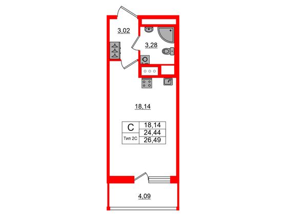 1-комнатная квартира, 24.44 м²; этаж: 17 - купить в Санкт-Петербурге