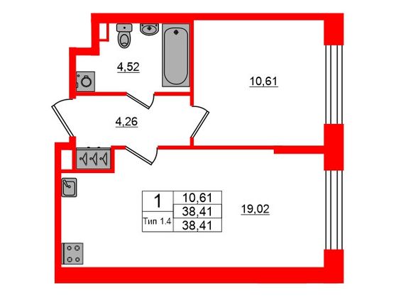 1-комнатная квартира № в: Setl Ривьера: 38.41 м²; этаж: 1 - купить в Санкт-Петербурге