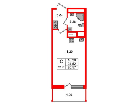 1-комнатная квартира, 24.52 м²; этаж: 11 - купить в Санкт-Петербурге