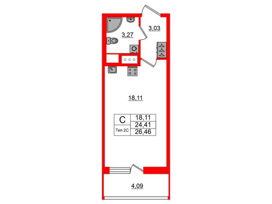 1-комнатная квартира, 24.41 м²; этаж: 14 - купить в Санкт-Петербурге