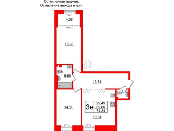 2-комнатная квартира, 69.8 м²; этаж: 3 - купить в Санкт-Петербурге