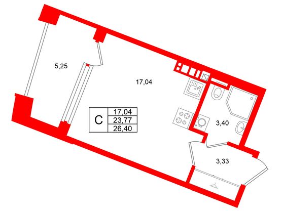 1-комнатная квартира, 23.77 м²; этаж: 6 - купить в Санкт-Петербурге