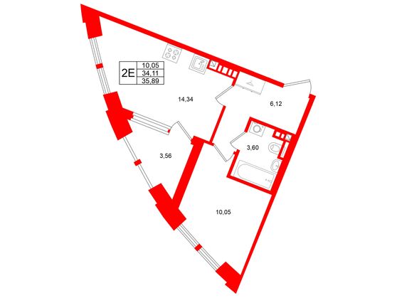 1-комнатная квартира, 34.11 м²; этаж: 4 - купить в Санкт-Петербурге