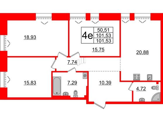 3-комнатная квартира, 101.53 м²; этаж: 2 - купить в Санкт-Петербурге