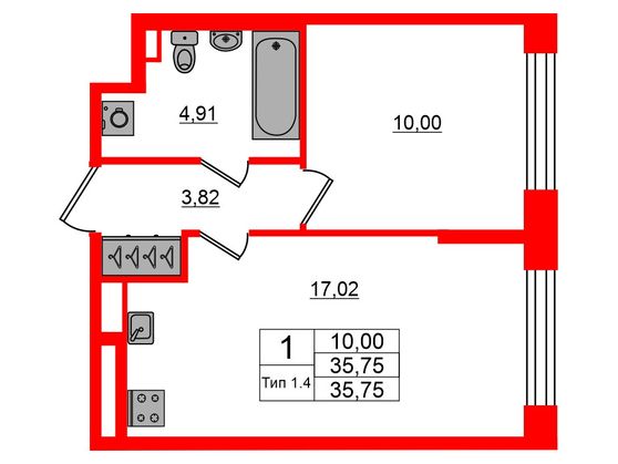 1-комнатная квартира № в: Setl Ривьера: 35.75 м²; этаж: 1 - купить в Санкт-Петербурге