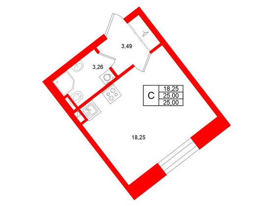 1-комнатная квартира, 25 м²; этаж: 2 - купить в Санкт-Петербурге
