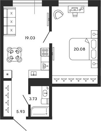 1-комнатная квартира  №295 в 17/33 Петровский остров: 48.77 м², этаж 8 - купить в Санкт-Петербурге